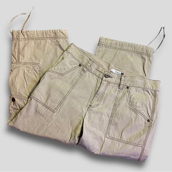 Tint Y2K Cargo Pants Cream Khaki 8 Utility Cotton Gorpcore Straight - Picture 3 of 8